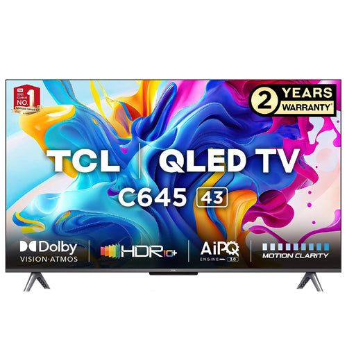 TCL 108 cm (43 inches) 4K Ultra HD Smart QLED Google TV 43C645 (Black)