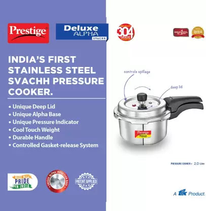 Prestige Deluxe Alpha Svachh 2 L Induction Bottom Pressure Cooker  (Stainless Steel)