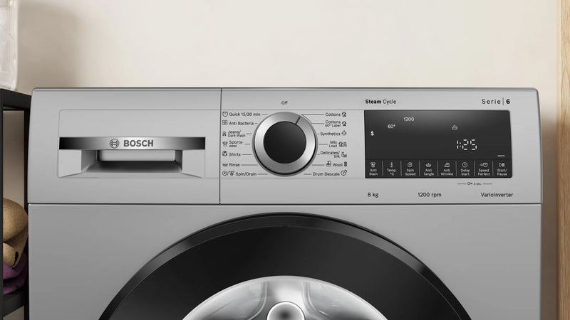 BOSCH 8 kg Fully Automatic Front Load Washing Machine (Series 6, WGA1320SIN, Auto Stain Removal, Silver)