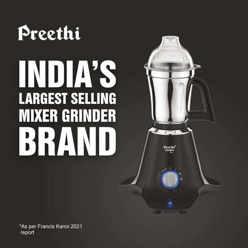 Preethi Taurus Plus MG-257 Mixer Grinder, 1000 Watt, Blue/Black 4 Jars - Super Extractor Juicer Jar