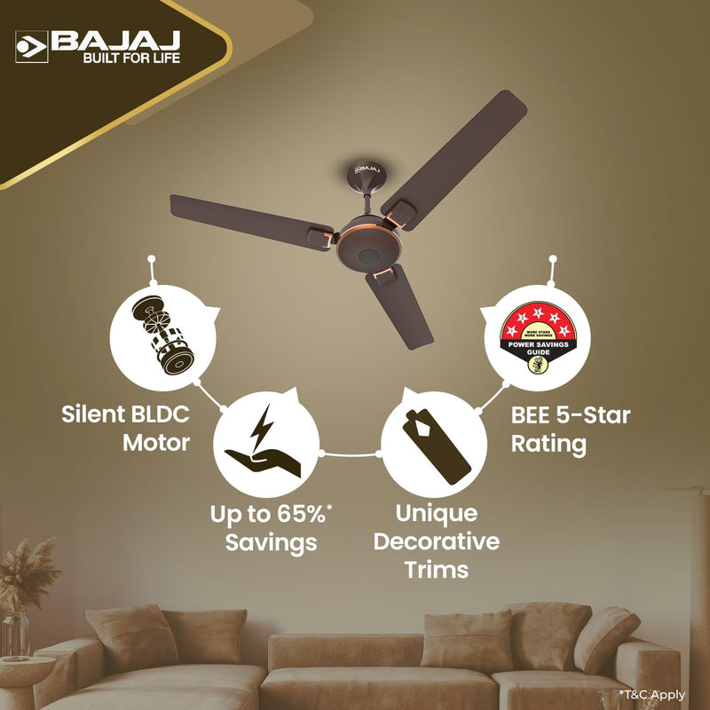Bajaj Energon 1200mm BLDC Ceiling Fan|5 StarRated Energy Efficient Ceiling Fans for Home| Remote Control
