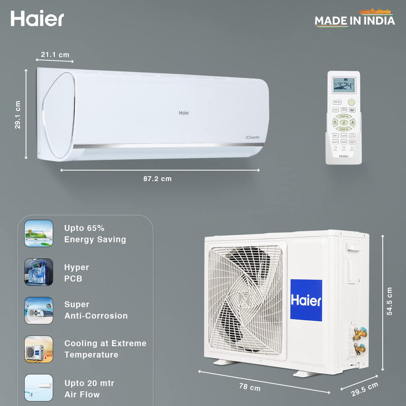 Haier 1 Ton 3 Star Inverter Split AC (Copper, Convertible 7 in 1 Cooling Modes, Antibacterial Filter, 2023 Model White)