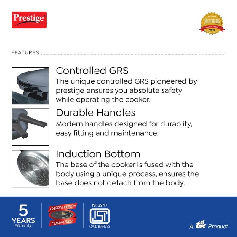 Prestige Deluxe Plus Hard Anodised Aluminium Outer Lid Pressure Cooker Handi, 3 Litre, Black, 3 Liter