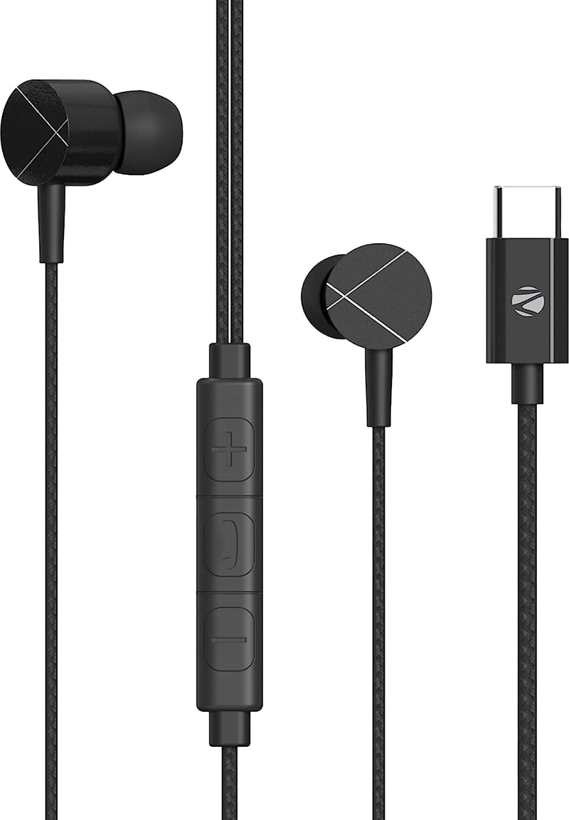 ZEBRONICS Zeb-Buds C2 in Ear Type C Wired Earphones with Mic, Braided 1.2 Metre Cable, Metallic Design, 10mm Drivers, in Line Mic & Volume Controller