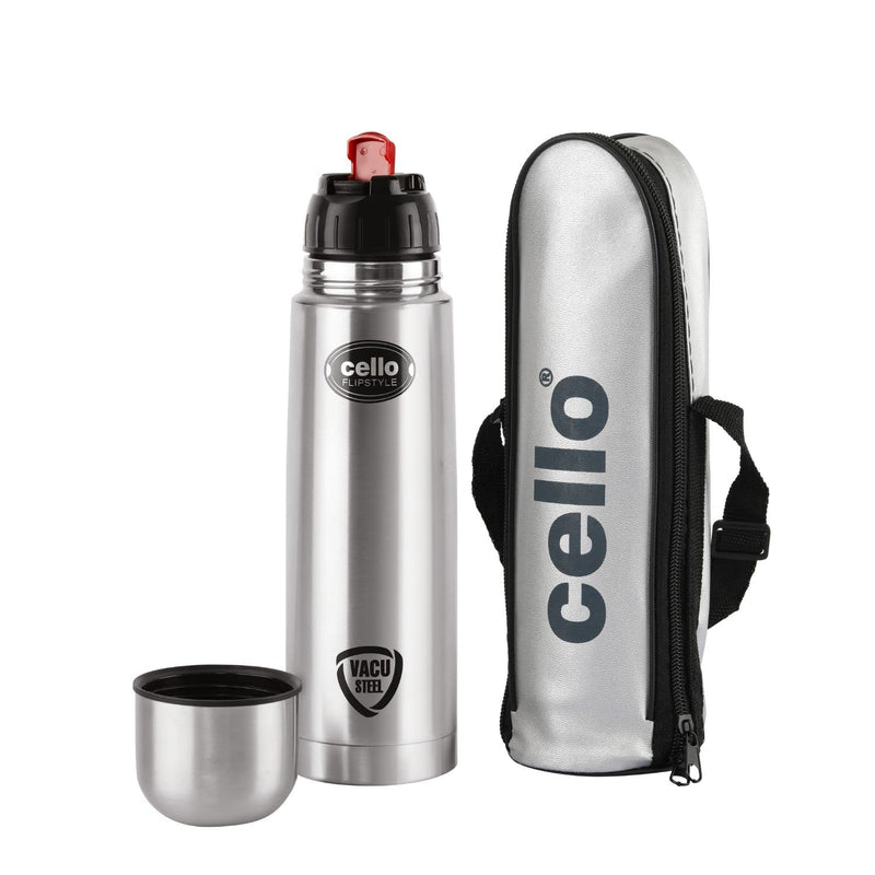 Cello S.S Flip Style 750 ml Flask  (Pack of 1, Silver, Steel)