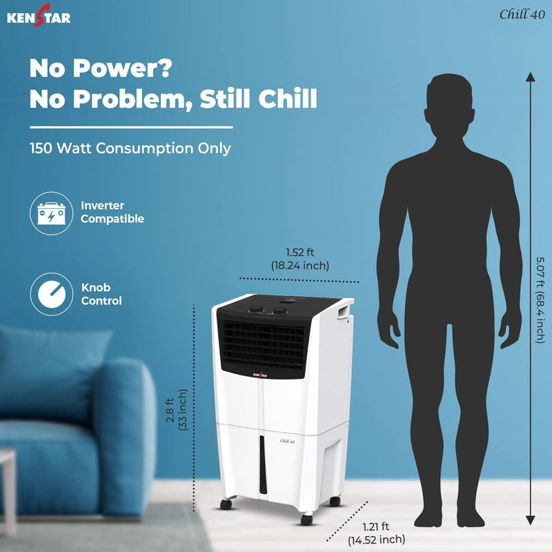Kenstar CHILL HC 40 Personal Desert Air Water Cooler for Home - Inverter Compatible, Honeycomb Cooling Pads, Collapsible Louvers, (40L, 170 Watts)