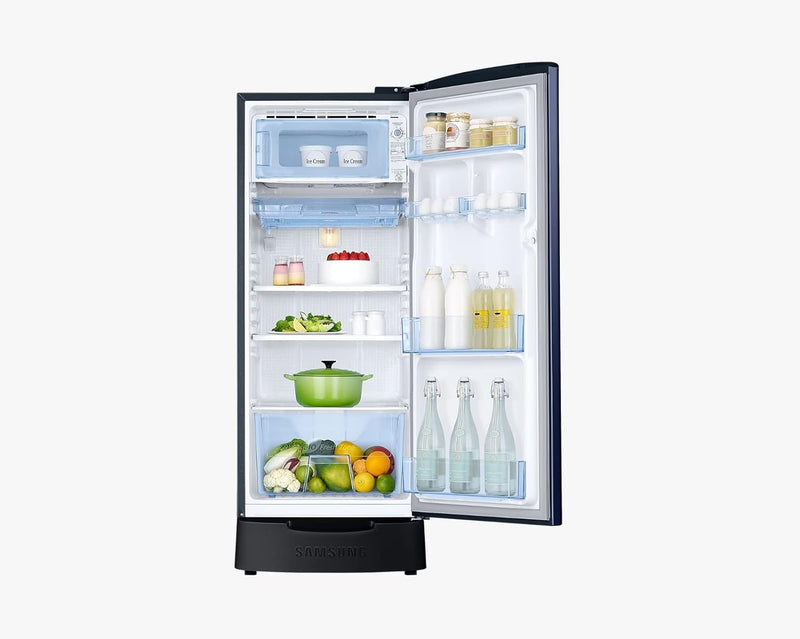 Samsung 183 L, 4 Star, Digital Inverter, Direct-Cool Single Door Refrigerator (RR20C1824HV/HL, Himalaya poppy Red, Base Stand Drawer