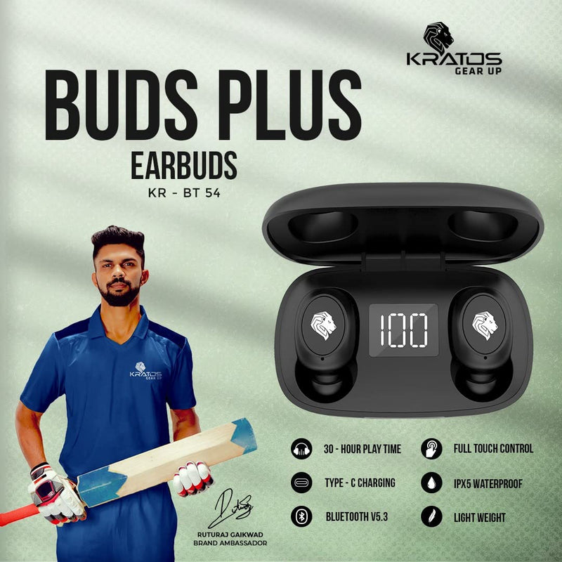 Kratos Buds Plus Wireless in- Earbud Headphones, Bluetooth v5.3, Touch Control Headphones, HiFi Stereo, 12H Playtime with LED Display Charging Case