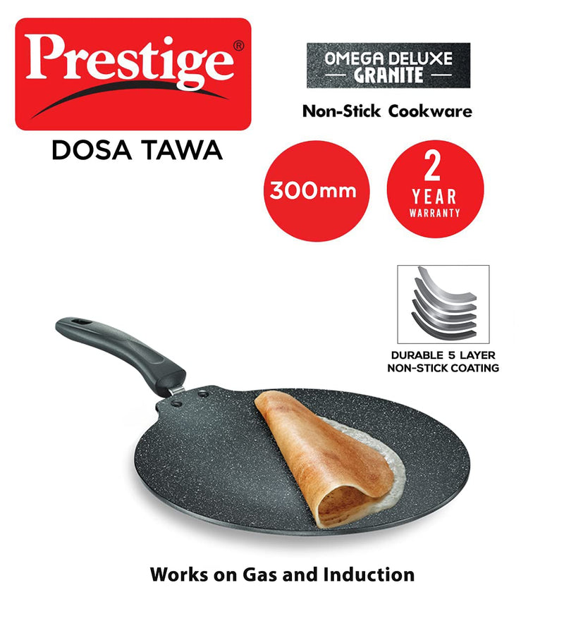 Prestige Omega Deluxe Granite 30cm Non-Stick Dosa Tawa|Scratch and Abrasion Resistant |Gas & Induction Compatible