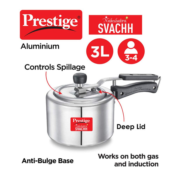 Prestige Nakshatra Plus Svachh 3 litre Aluminium Straight wall Inner Lid Pressure Cooker (Silver)