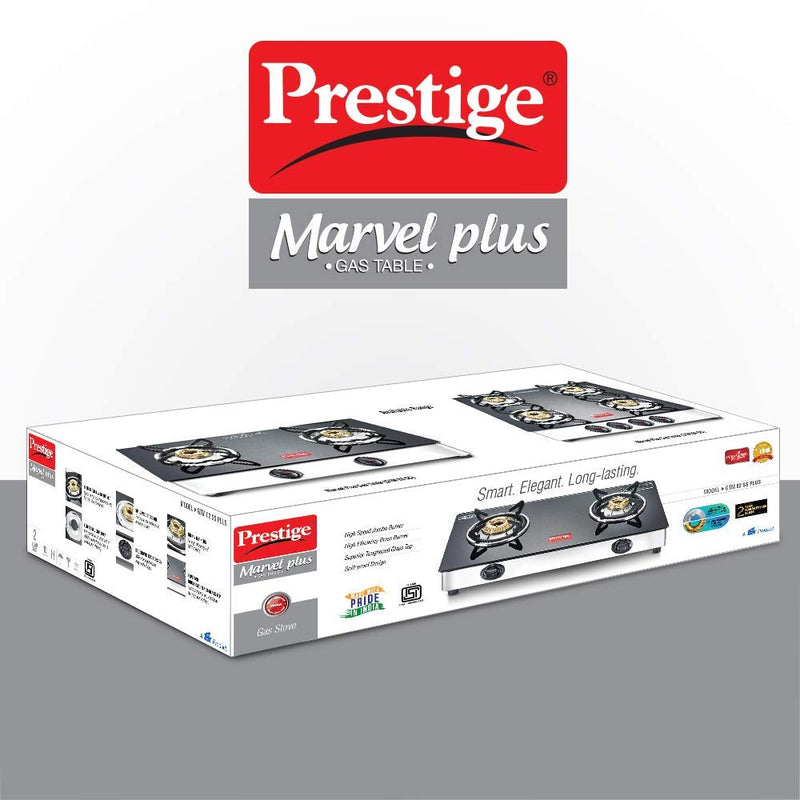 Prestige Marvel Plus Stainless Steel 2 Brass Burner Manual Glass Top Gas Stove