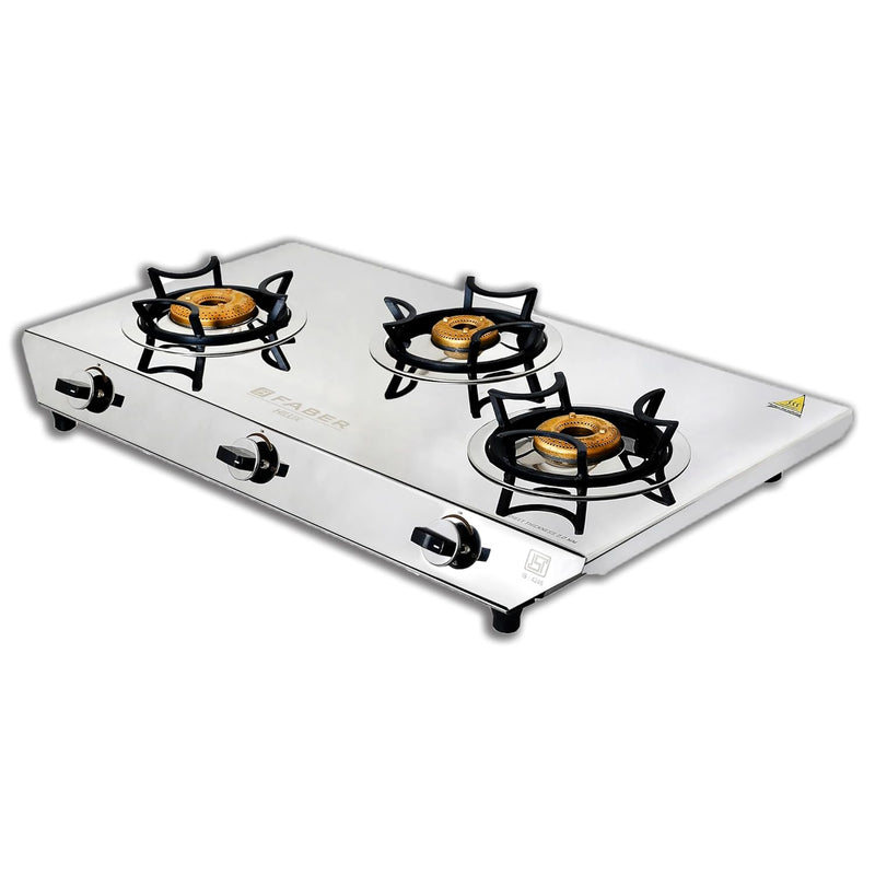 Faber high efficiency 3 Brass Burner with stainless steel top, ISI Certified gas stove, Manual Ignition, For LPG use only (Cooktop Hilux Max 3BB SS)