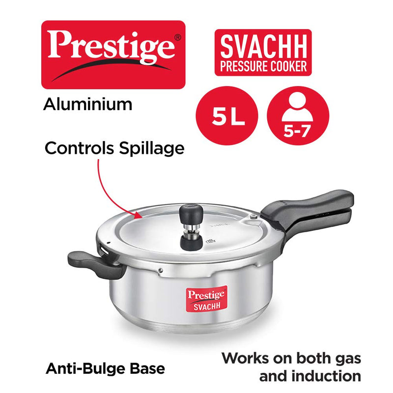Prestige Svachh Aluminium Senior Deep Pan Outer Lid Pressure Cooker, 5L, Silver