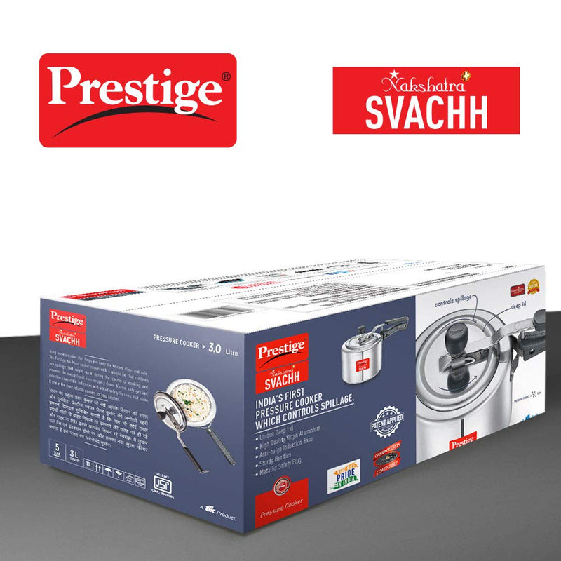 Prestige Nakshatra Plus Svachh 3 litre Aluminium Straight wall Inner Lid Pressure Cooker (Silver)