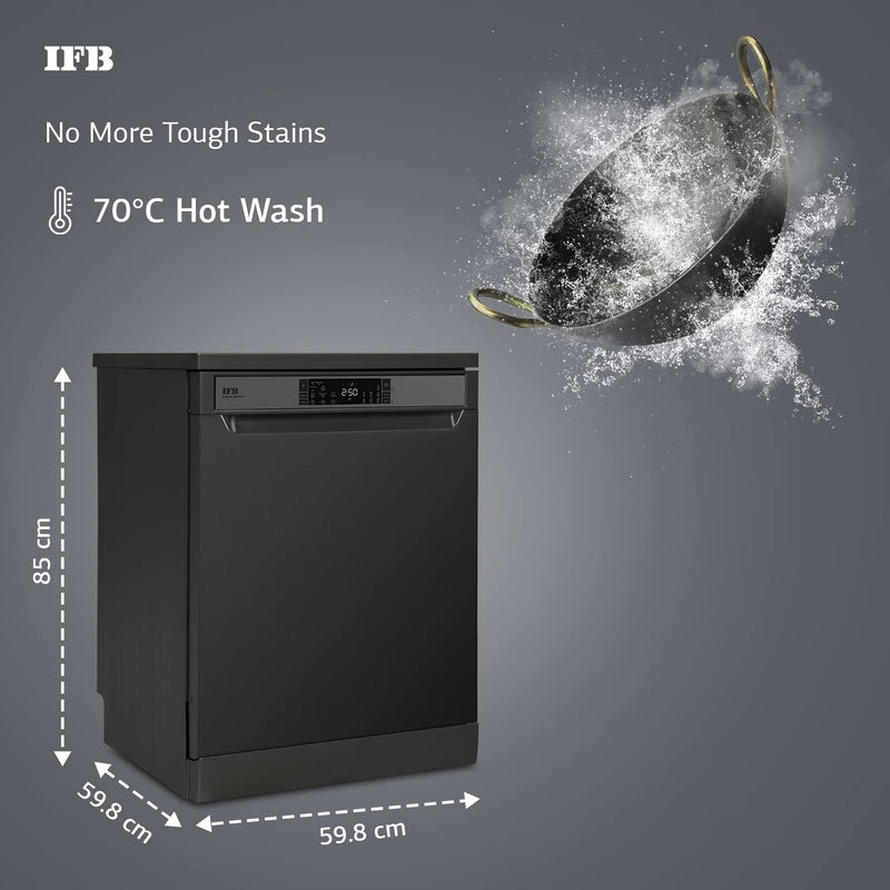 IFB 16 Place Settings ‎Hot water wash Free Standing Dishwasher (Neptune VX2 Plus, Inox Grey, In Built Heater with Turbo Drying