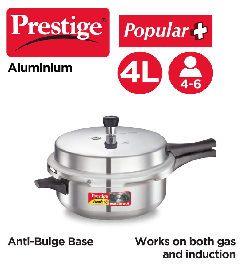 Prestige Popular Plus Induction Base Junior Deep Pan, Aluminium Outer Lid Pressure cooker, 4.1 litres, Silver