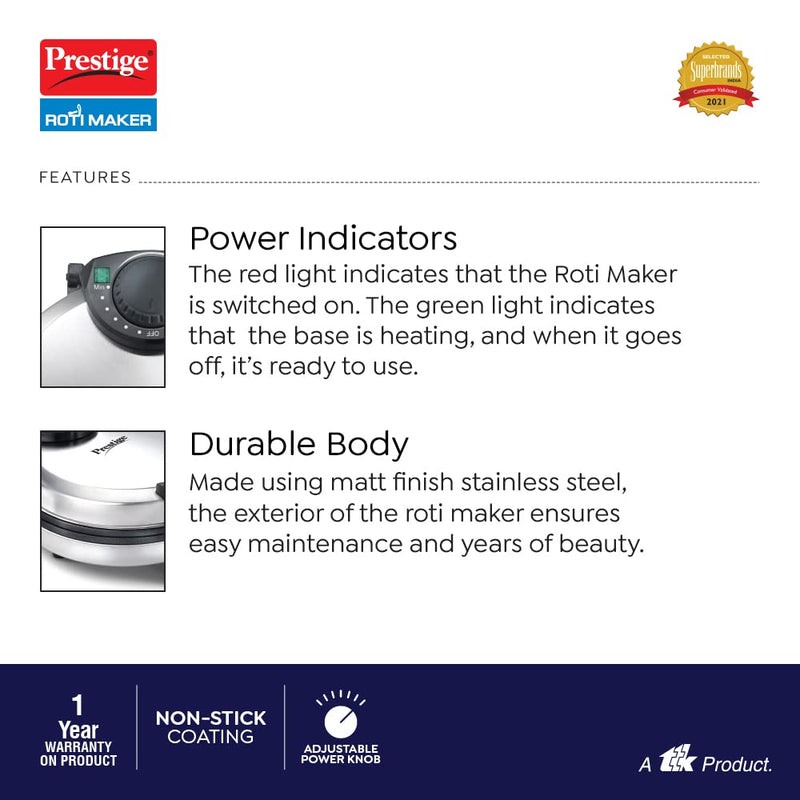 Prestige PRM 3.0 900-Watt Roti Maker (Silver)