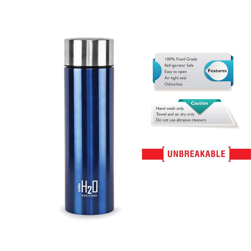 CELLO H2O Stainless Steel Water Bottle | Leak proof & break-proof | Lid is sealed by a silicone rin
