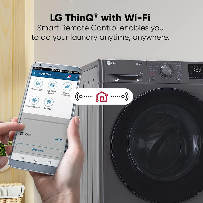 LG 8 Kg 5 Star Inverter Wi-Fi Fully-Automatic Front Loading Washing Machine with Inbuilt heater