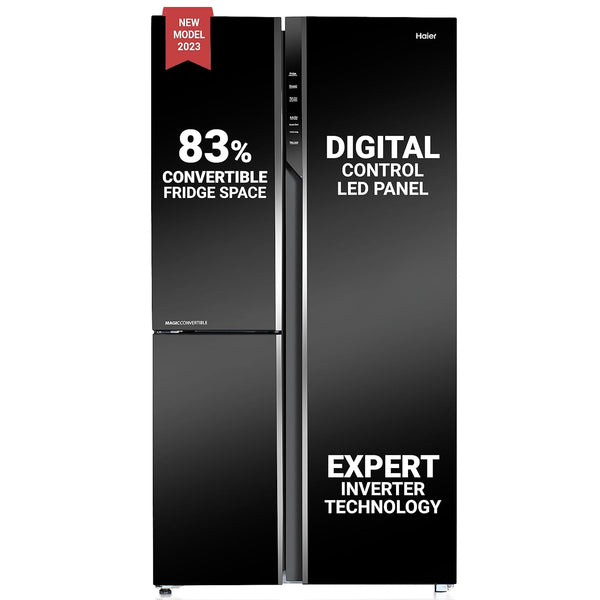 Haier 598L Frost Free Inverter Triple Door Side by Side Refrigerator (HRT-683KG, Black Glass, Convertible)