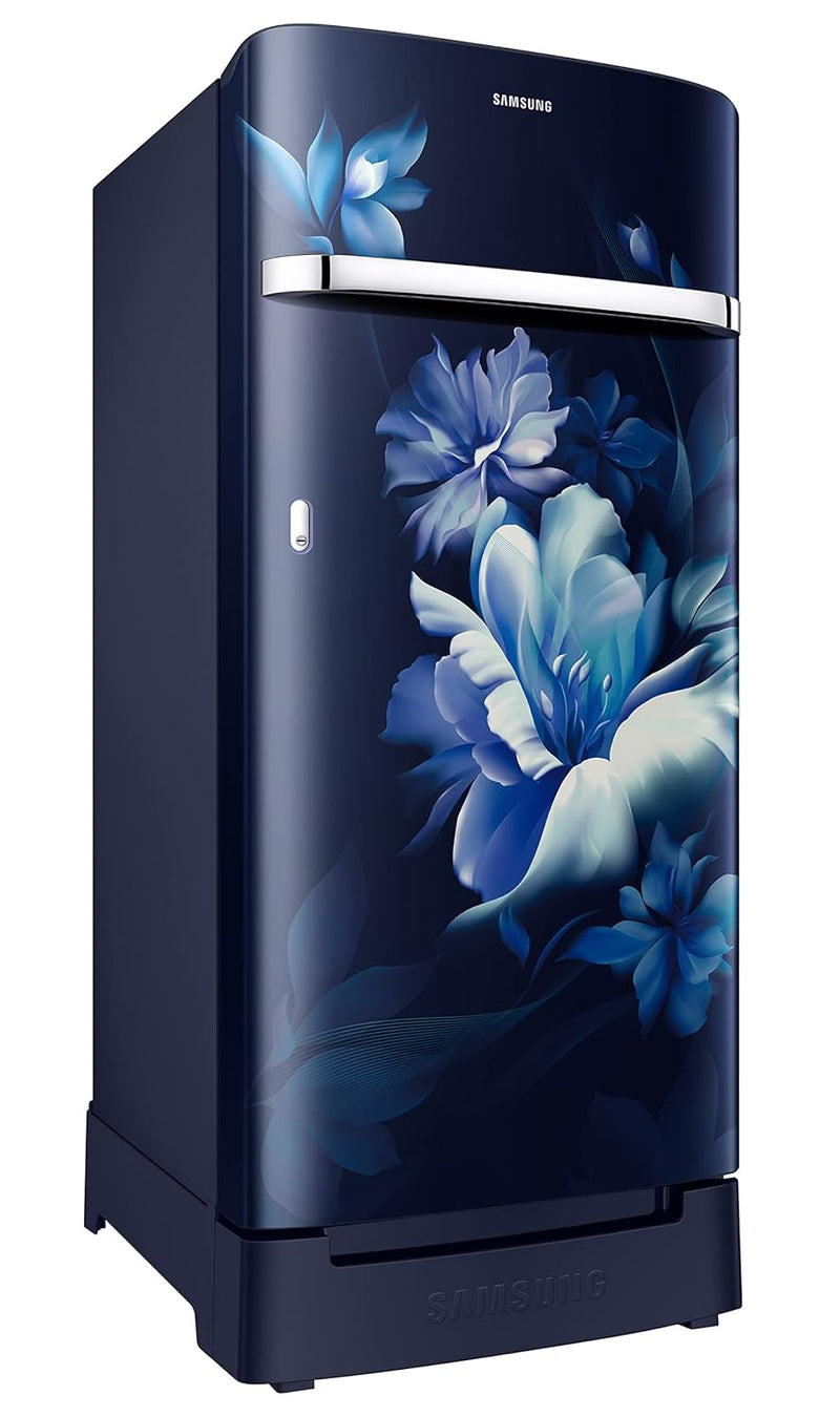 Samsung 189L 5 Star, Inverter, Direct-Cool Single Door Refrigerator (RR21C2H25UZ/HL,Midnight Blossom Blue) Base Stand Drawer, 2023 Model
