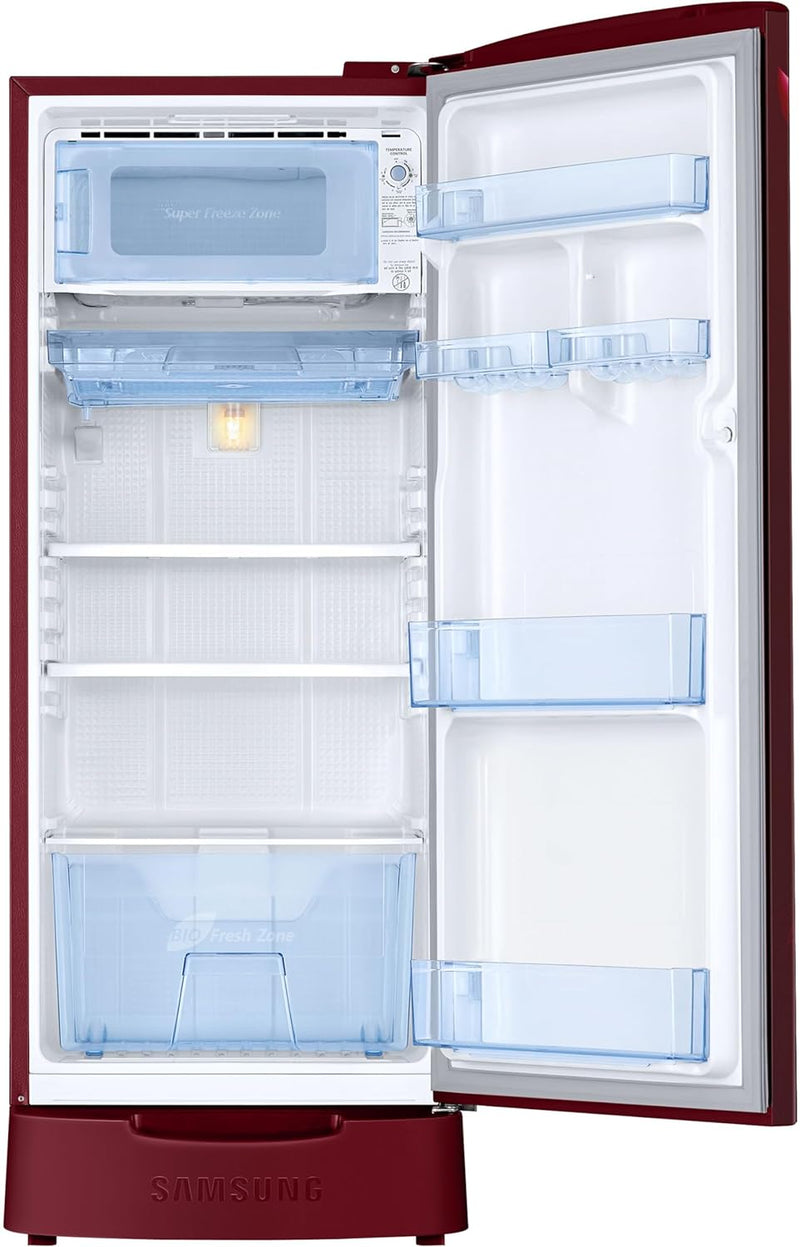 Samsung 183 L, 3 Star, Digital Inverter, Direct-Cool Single Door Refrigerator (RR20D1823RZ/HL, Midnight Blossom Red, Base Stand Drawer)