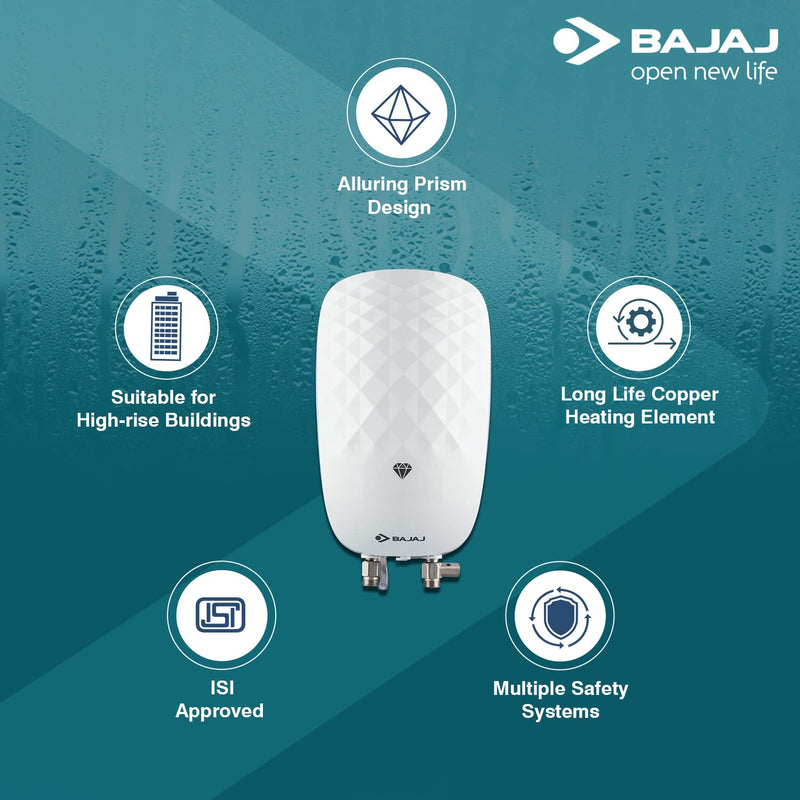 Bajaj Juvel Instant 3 Ltr Vertical Water Heater, White wall mounting