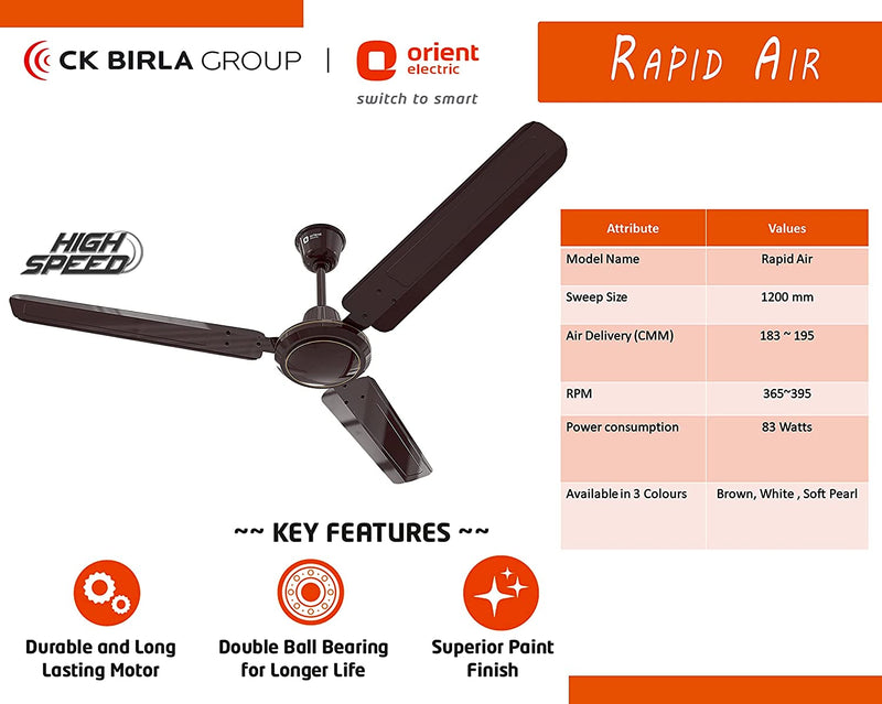 Orient Electric Rapid Air High Speed Ceiling Fan (1200mm,Brown)
