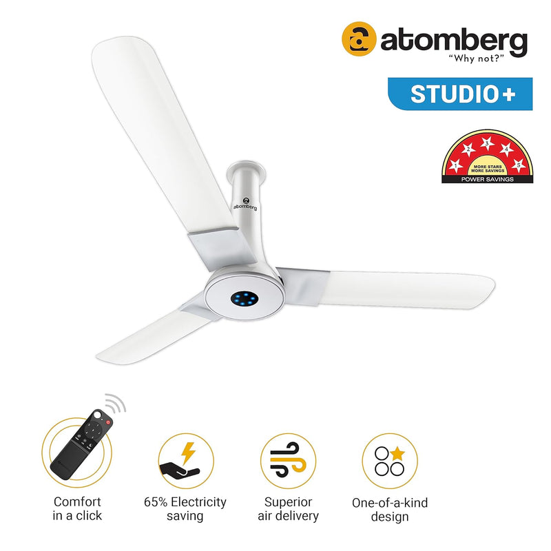 atomberg Studio+ 1200mm BLDC Motor 5 Star Rated Designer Ceiling Fans with Remote Control | Upto 65% Energy Saving, High Air Delivery and LED Indicators