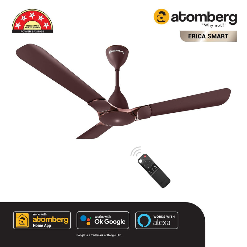 atomberg Erica Smart 1200mm BLDC Motor 5 Star Rated Ceiling Fan with IoT and Remote | Designe Smart Fan with LED Indicator
