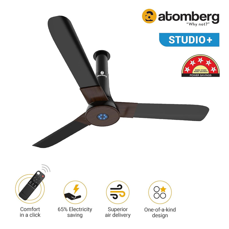 atomberg Studio+ 1200mm BLDC Motor 5 Star Rated Designer Ceiling Fans with Remote Control | Upto 65% Energy Saving, High Air Delivery and LED Indicators | 2+1 Year Warranty (Earth Brown)