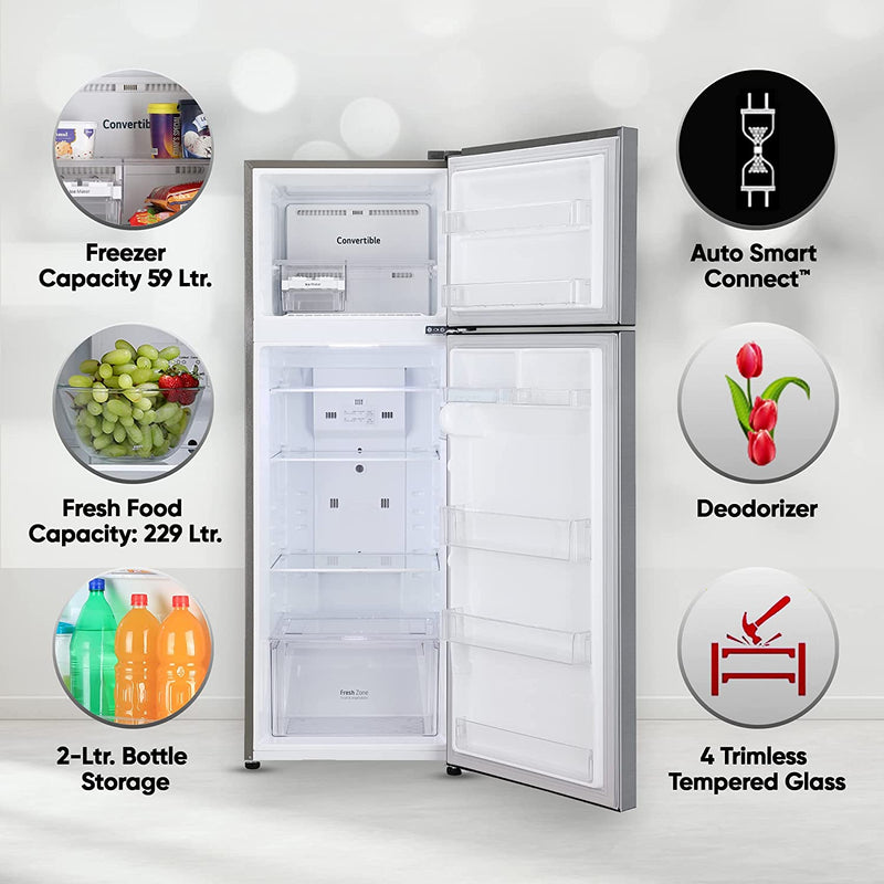 LG 288 L 2 Star Smart Inverter Frost-Free Double Door Refrigerator (GL-S322SPZY, Shiny Steel, Convertible)