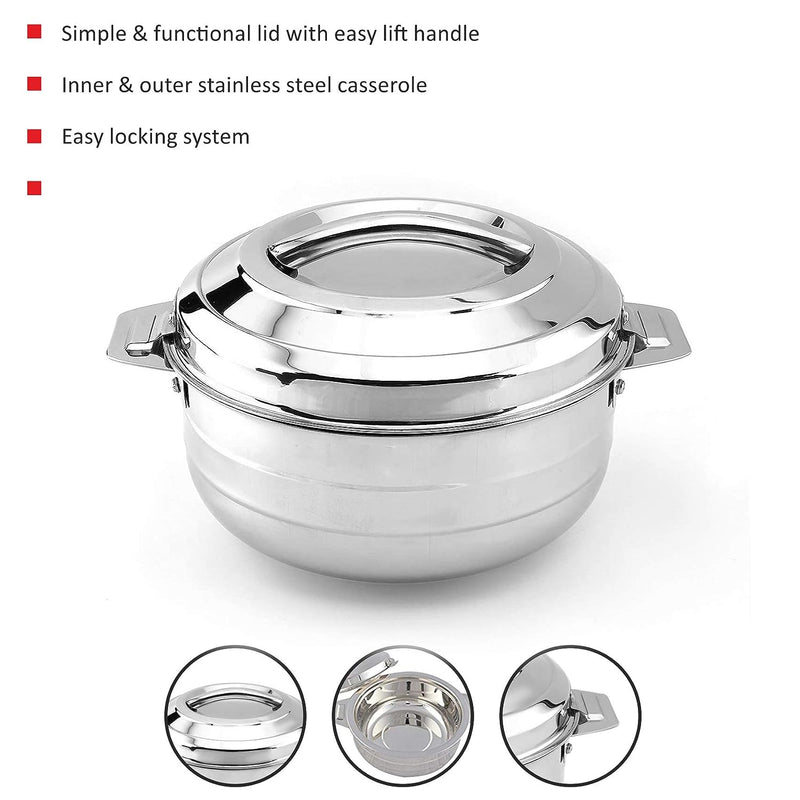 Cello Lumina Stainless Steel Casserole, 3.5 Litre, Silver,Solid