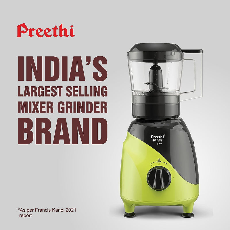 Preethi Peppy Pro MG 247, 750 Watts, 4 Jars - Unique Rapid 10 Chopping Jar, Dual Colour Swish design, Green/Black