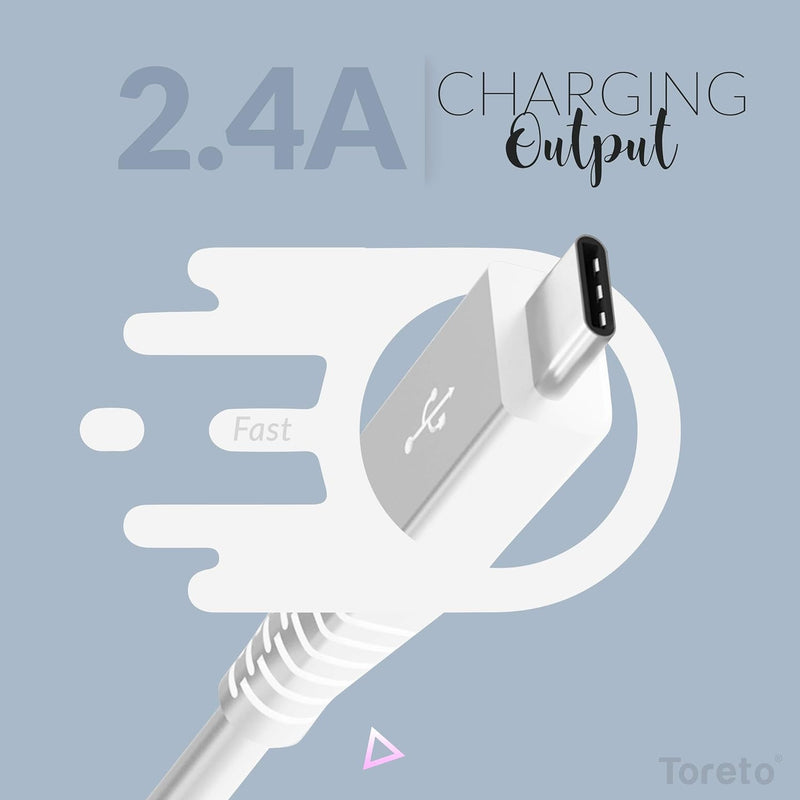 Toreto Tor Cord Combo (Tor-877) Type-C Charging Cable 2.4 Amp Fast Charging Cable with 480 mbps Data Trasfer Speed for Type C Devices and Extended