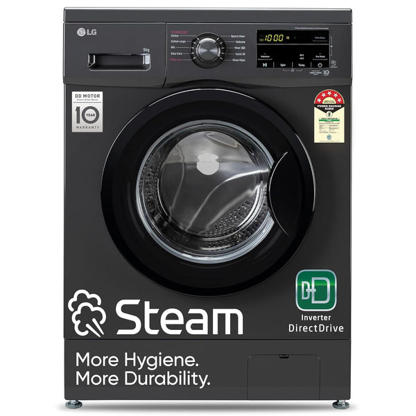 LG 9 Kg 5 Star Inverter Touch panel Fully-Automatic Front Load Washing Machine with In-Built Heater (FHM1409BDM, Middle Black, Steam for Hygiene Wash)