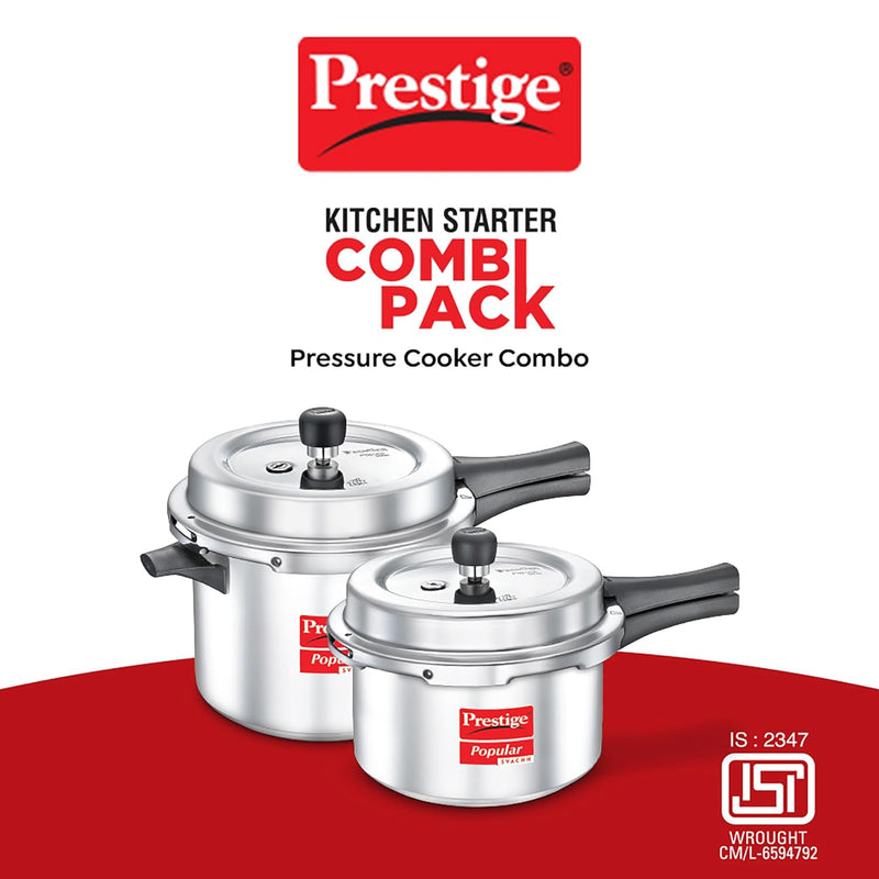 Prestige Popular Svachh Combi Pack Aluminium Pressure Cooker 5L And 3L(Silver, Controls Spillage