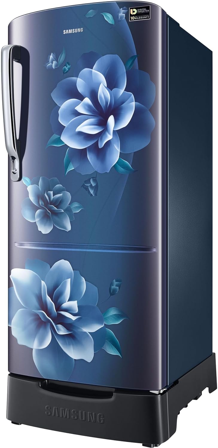 Samsung 183 L, 5 Star, Digital Inverter, Direct-Cool Single Door Refrigerator (RR20D2825CU/NL, Camellia Blue, Base Stand Drawer)