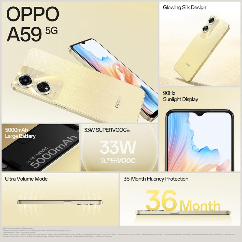 OPPO A59 5G (6GB RAM, 128GB Storage) | 5000 mAh Battery with 33W SUPERVOOC Charger