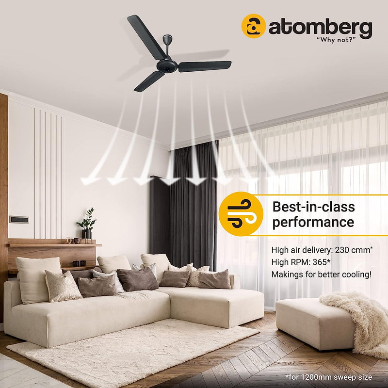 atomberg Ikano 1200mm BLDC Motor 5 Star Rated Classic Ceiling Fans with Remote Control