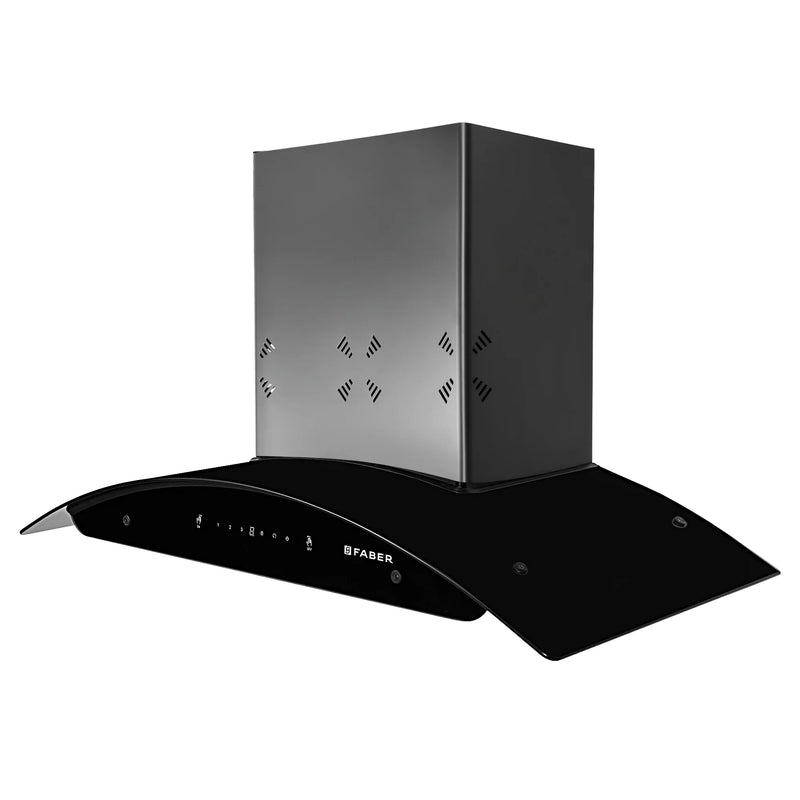 FABER Hood Ellora 3D IN HC SC BF BK 90cm 1400m3/hr Ducted Auto Clean Wall Mounted Chimney with Baffle Filter (Black)