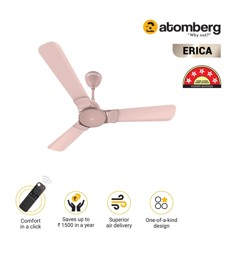 Atomberg Erica 1200 mm BLDC Motor with Remote 3 Blade Ceiling Fan (Lotus Pink)
