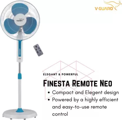 V-Guard Finesta Remote Neo 400 mm 3 Blade Pedestal Fan  (Blue, Pack of 1)