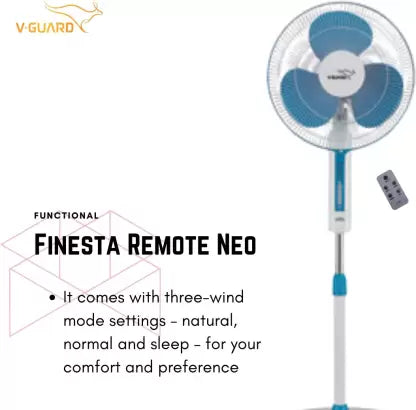 V-Guard Finesta Remote Neo 400 mm 3 Blade Pedestal Fan  (Blue, Pack of 1)