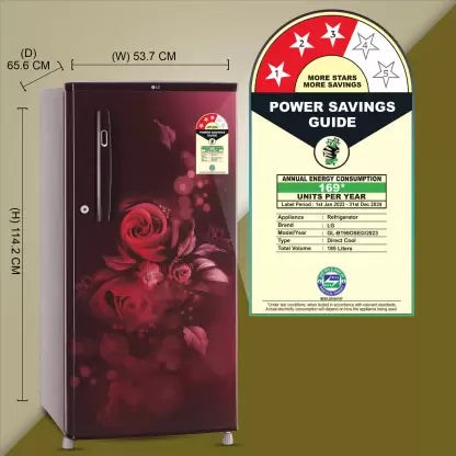 LG 185 L Direct Cool Single Door 3 Star Refrigerator with Fast Ice Making (Scarlet Euphoria)