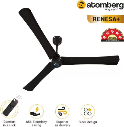 Atomberg Renesa+ Ceiling Fan 5 Star 1400 mm BLDC Motor with Remote 3 Blade Ceiling Fan  (Earth Brown, Pack of 1)