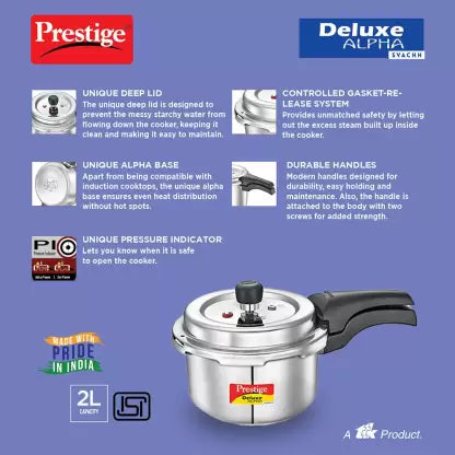 Prestige Deluxe Alpha Svachh 2 L Induction Bottom Pressure Cooker  (Stainless Steel)