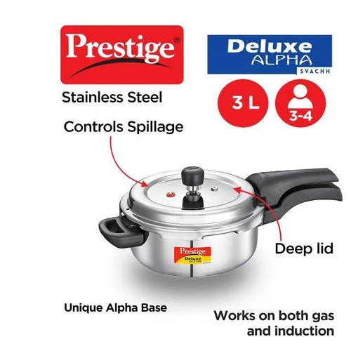 Deluxe Alpha Svachh SS Pressure Cooker (3L, 5.5L, 6.5L, 10L) - James & Co