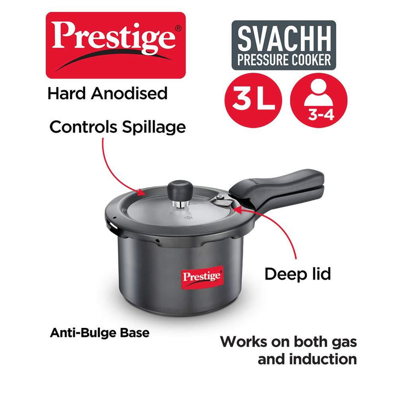 Prestige Svachh 3 Litre Pressure Cooker with Hard Anodized Body ( 20223 , Black )