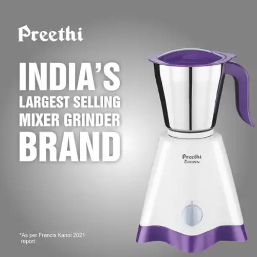 Preethi Crown MG-205 500 Mixer Grinder (3 Jars, White/Purple)